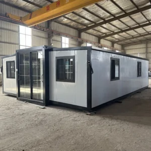 Maison extensible de 9 mètres (30 pieds) à ossature noire et murs blancs