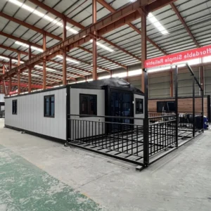 Maison extensible de 9 mètres avec toit triangulaire et terrasse