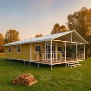 Maison conteneur extensible de 9 mètres avec toit en pente et terrasse