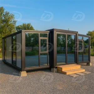 Maison préfabriquée moderne extensible de 6 mètres avec façade rideau en verre