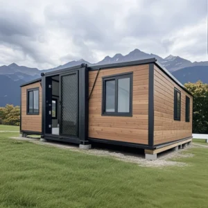 Maison conteneur extensible de 2 chambres avec aspect bois | Studio modulaire préfabriqué